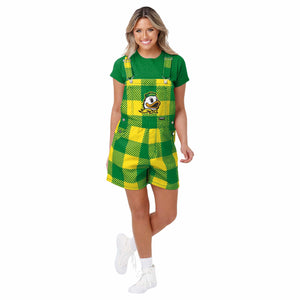 Oregon Ducks NCAA Womens Plaid Bib Shortalls