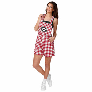 Georgia Bulldogs NCAA Womens Gingham Check Bib Shortalls