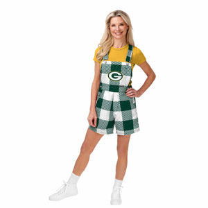 Green Bay Packers NFL Womens Plaid Bib Shortalls