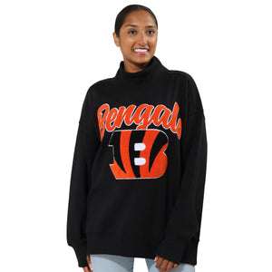 Cincinnati Bengals NFL Chenille Logo Oversized Mockneck Sweatshirt (PREORDER - SHIPS MID OCTOBER)