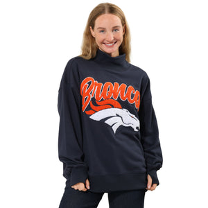 Denver Broncos NFL Chenille Logo Oversized Mockneck Sweatshirt (PREORDER - SHIPS MID OCTOBER)