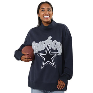 Dallas Cowboys NFL Chenille Logo Oversized Mockneck Sweatshirt (PREORDER - SHIPS MID OCTOBER)