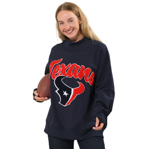 Houston Texans NFL Chenille Logo Oversized Mockneck Sweatshirt (PREORDER - SHIPS MID OCTOBER)
