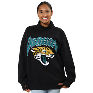 Jacksonville Jaguars NFL Chenille Logo Oversized Mockneck Sweatshirt (PREORDER - SHIPS MID OCTOBER)
