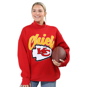 Kansas City Chiefs NFL Chenille Logo Oversized Mockneck Sweatshirt (PREORDER - SHIPS MID OCTOBER)