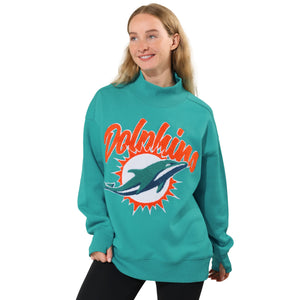 Miami Dolphins NFL Chenille Logo Oversized Mockneck Sweatshirt (PREORDER - SHIPS MID OCTOBER)