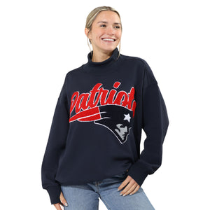 New England Patriots NFL Chenille Logo Oversized Mockneck Sweatshirt (PREORDER - SHIPS MID OCTOBER)