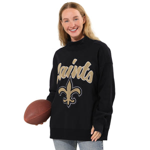 New Orleans Saints NFL Chenille Logo Oversized Mockneck Sweatshirt (PREORDER - SHIPS MID OCTOBER)