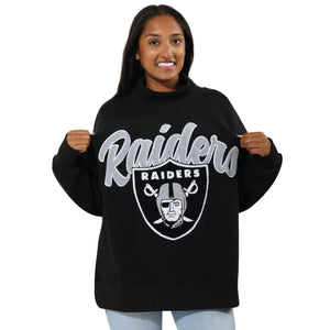Las Vegas Raiders NFL Chenille Logo Oversized Mockneck Sweatshirt (PREORDER - SHIPS MID OCTOBER)