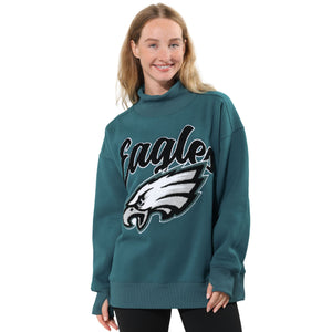 Philadelphia Eagles NFL Chenille Logo Oversized Mockneck Sweatshirt (PREORDER - SHIPS MID OCTOBER)
