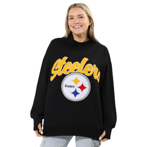 Pittsburgh Steelers NFL Chenille Logo Oversized Mockneck Sweatshirt (PREORDER - SHIPS MID OCTOBER)