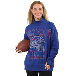 Buffalo Bills NFL Womens Rhinestone Logo Mockneck Oversized Sweatshirt