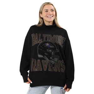 Baltimore Ravens NFL Womens Rhinestone Logo Mockneck Oversized Sweatshirt