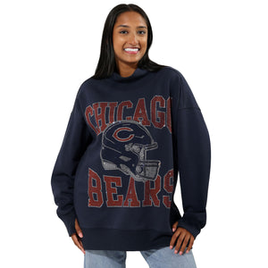 Chicago Bears NFL Womens Rhinestone Logo Mockneck Oversized Sweatshirt