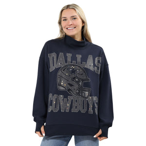 Dallas Cowboys NFL Womens Rhinestone Logo Mockneck Oversized Sweatshirt
