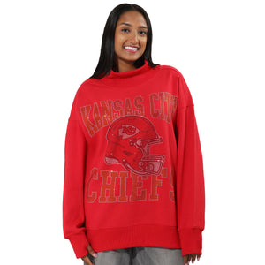 Kansas City Chiefs NFL Womens Rhinestone Logo Mockneck Oversized Sweatshirt