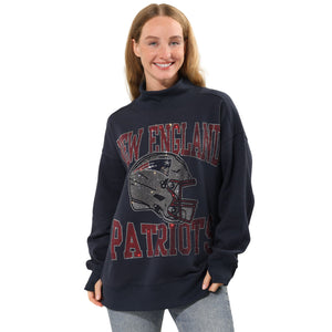 New England Patriots NFL Womens Rhinestone Logo Mockneck Oversized Sweatshirt
