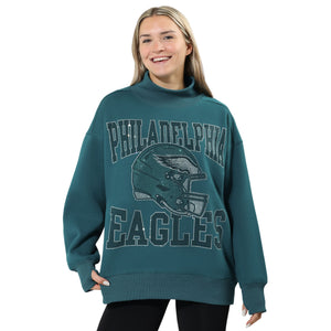 Philadelphia Eagles NFL Womens Rhinestone Logo Mockneck Oversized Sweatshirt
