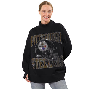 Pittsburgh Steelers NFL Womens Rhinestone Logo Mockneck Oversized Sweatshirt