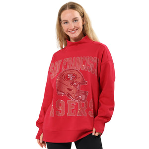 San Francisco 49ers NFL Womens Rhinestone Logo Mockneck Oversized Sweatshirt