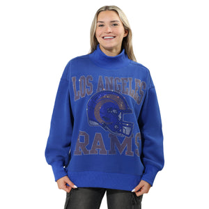 Los Angeles Rams NFL Womens Rhinestone Logo Mockneck Oversized Sweatshirt