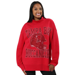 Tampa Bay Buccaneers NFL Womens Rhinestone Logo Mockneck Oversized Sweatshirt