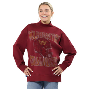 Washington Commanders NFL Womens Rhinestone Logo Mockneck Oversized Sweatshirt