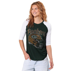 Green Bay Packers NFL Rhinestone Raglan T-Shirt