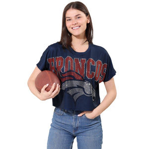 Denver Broncos NFL Big Wordmark Rhinestone Crop Top
