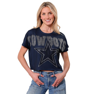 Dallas Cowboys NFL Big Wordmark Rhinestone Crop Top