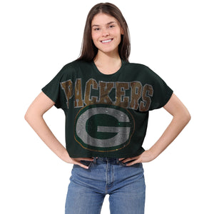 Green Bay Packers NFL Big Wordmark Rhinestone Crop Top