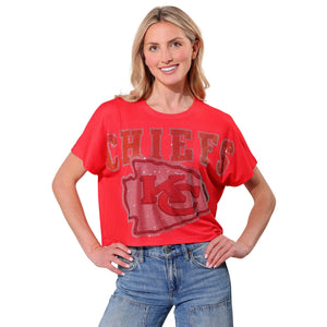 Kansas City Chiefs NFL Big Wordmark Rhinestone Crop Top