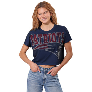 New England Patriots NFL Womens Big Wordmark Rhinestone Crop Top