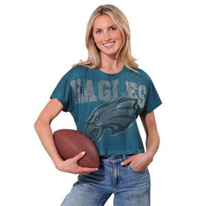 Philadelphia Eagles NFL Womens Big Wordmark Rhinestone Crop Top