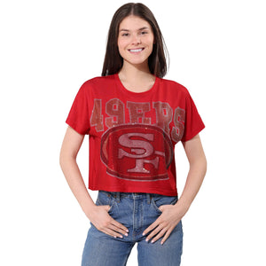 San Francisco 49ers NFL Big Wordmark Rhinestone Crop Top