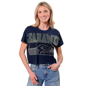 Seattle Seahawks NFL Big Wordmark Rhinestone Crop Top