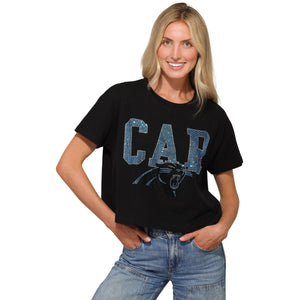 Carolina Panthers NFL Womens Rhinestone Logo Crop Top