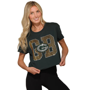 Green Bay Packers NFL Womens Rhinestone Logo Crop Top