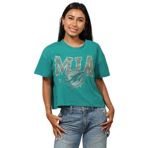 Miami Dolphins NFL Womens Rhinestone Logo Crop Top