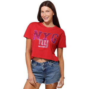 New York Giants NFL Womens Rhinestone Logo Crop Top