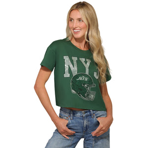 New York Jets NFL Womens Rhinestone Logo Crop Top