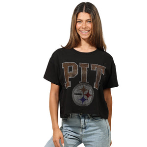 Pittsburgh Steelers NFL Womens Rhinestone Logo Crop Top