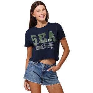 Seattle Seahawks NFL Womens Rhinestone Logo Crop Top