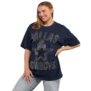 Dallas Cowboys NFL Womens Rhinestone Logo Oversized Holiday T-Shirt