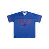 Buffalo Bills NFL Womens Rhinestone Logo Oversized V-Neck Mesh T-Shirt (PREORDER - SHIPS MID SEPTEMBER)