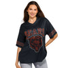 Chicago Bears NFL Womens Rhinestone Logo Oversized V-Neck Mesh T-Shirt (PREORDER - SHIPS MID SEPTEMBER)