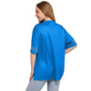 Detroit Lions NFL Womens Rhinestone Logo Oversized V-Neck Mesh T-Shirt (PREORDER - SHIPS MID SEPTEMBER)