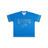 Detroit Lions NFL Womens Rhinestone Logo Oversized V-Neck Mesh T-Shirt (PREORDER - SHIPS MID SEPTEMBER)