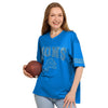 Detroit Lions NFL Womens Rhinestone Logo Oversized V-Neck Mesh T-Shirt (PREORDER - SHIPS MID SEPTEMBER)