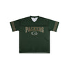 Green Bay Packers NFL Womens Rhinestone Logo Oversized V-Neck Mesh T-Shirt (PREORDER - SHIPS MID SEPTEMBER)
